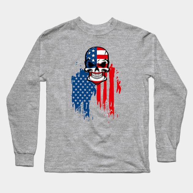 Skull with American Flag Long Sleeve T-Shirt by ColorShades